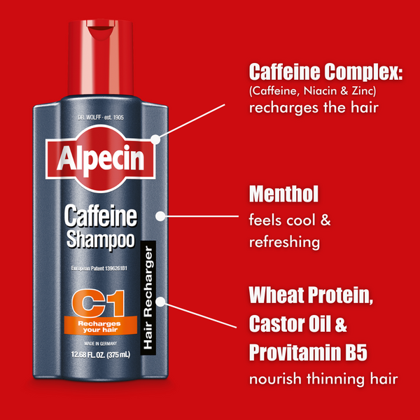 Alpecin C1 Caffeine Shampoo, 8.45 fl oz (Pack of 3), Caffeine Shampoo Cleanses the Scalp to Promote Natural Hair Growth, Leaves Hair Feeling Thicker and Stronger